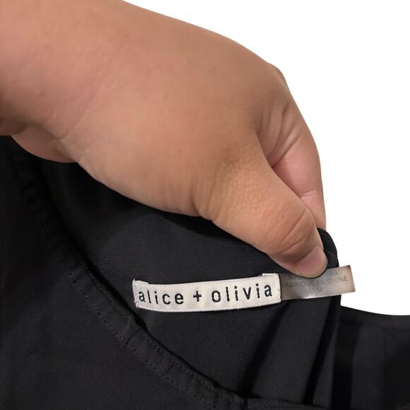 Alice + Olivia Black One Shoulder Ruffle Silk Mini Dress Size Medium - Picture 4 of 7